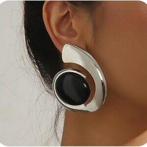 Chunky Earrings Black & Silver Large Acrylic Boho Bold Statement Earring Set